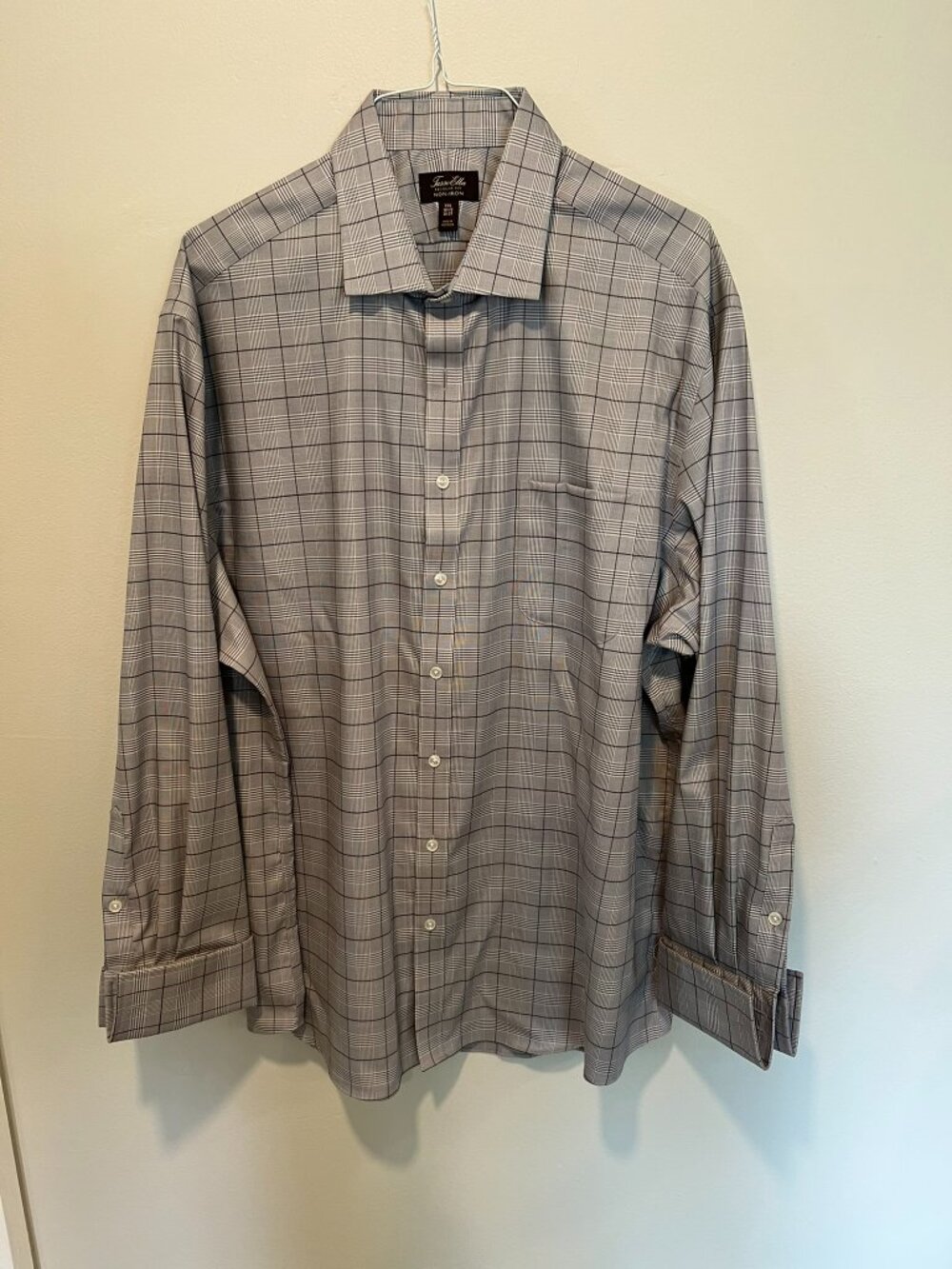 Tasso Elba Gray Glen Plaid Non-Iron Dress Shirt XXL 18.5 36-37